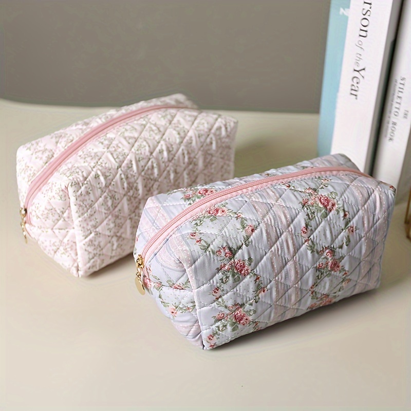 Simple Large Capacity Cosmetic Bag Flower Quilted Makeup - Temu