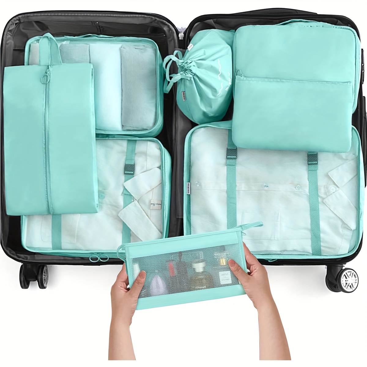  Organizador de equipaje de viaje, 6 bolsas esenciales de viaje  en bolsa, bolsa de lavandería impermeable, bolsa de almacenamiento de  cosméticos con cremallera, bolsa organizadora de zapatos, juego de : Belleza