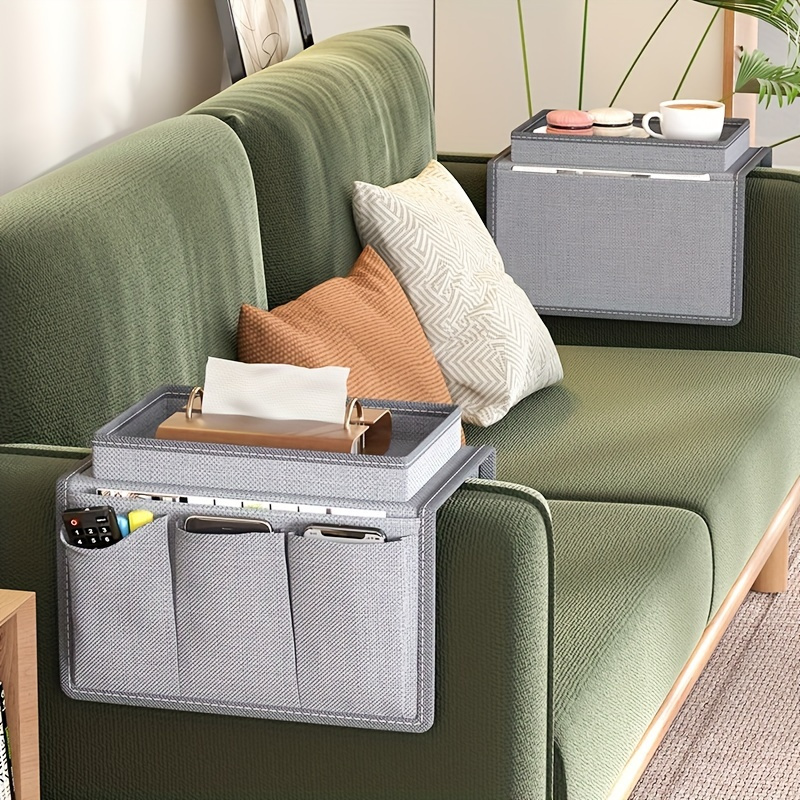 1pc Schwarzes Couch-becherhalter-tablett, Doppelseitiger Caddy