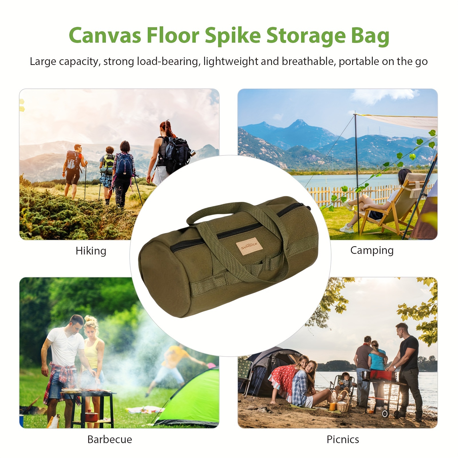 Camping Storage Bag Canvas BBQ Tool Storage Bag Tent Stake Storage Bag Tent  Pole Bag Portable High Capacity Tactical Pouch for Camping Hiking Travel