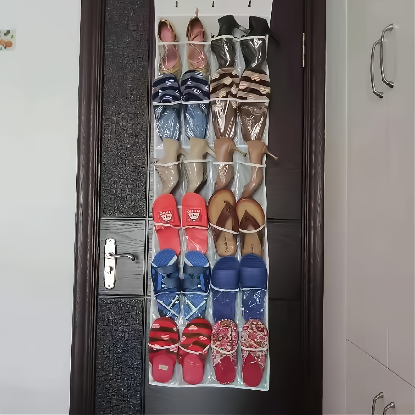 Shoe Organizer,Over the Door Hanging Shoe Rack Organizer for Closet  Door,Zapateras Storage Holder with 24 Large Pockets & 4 Sturdy Hooks for  Kids