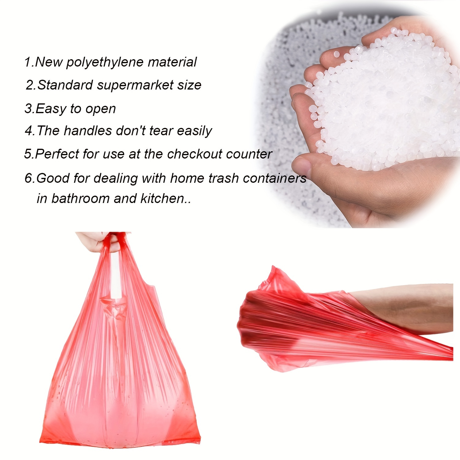 Red Clear Shopping Bag, Plastic Disposable Bags, Trash Garbage