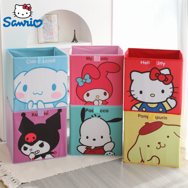 Kawaii Sanrio Hello Kitty Storage Box Cinnamoroll My Melody Kuromi Animes  Home Organizer Foldable Organiser Storage Box with Lid