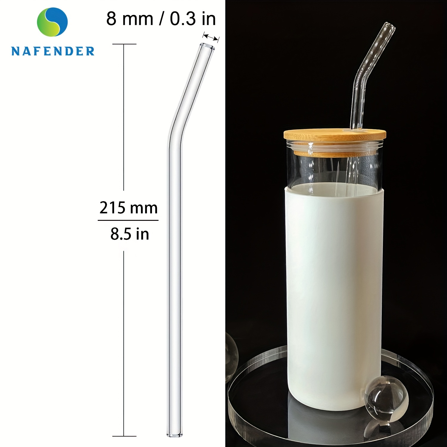 8.2x8mm Reusable Clear Glass Straws Set for Smoothie Milkshakes