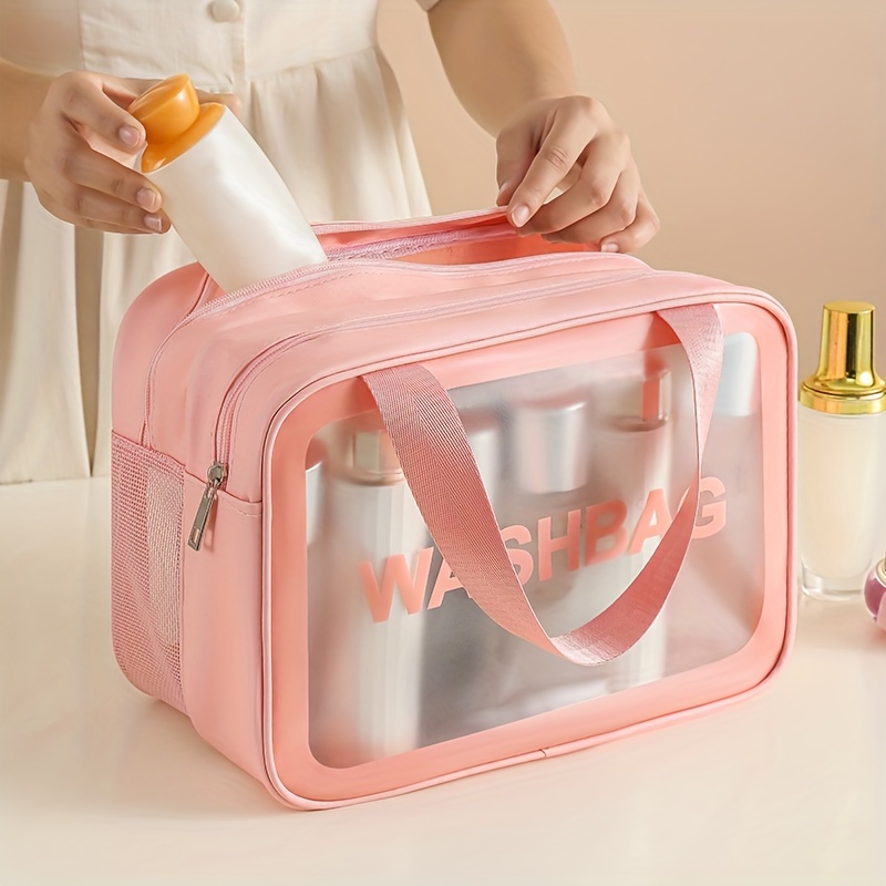 Handheld Cube Travel Cosmetics Wash Bag Pu Leather Portable - Temu