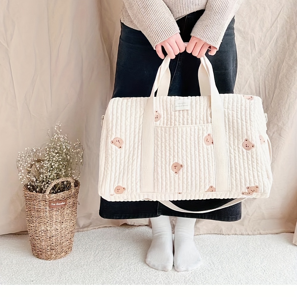 Korean Newborn Baby Care Diaper Bag Mummy Shoulder Bags Bear Embroidery  Quilted Stroller Storage Organizer Large Messenger Bag - AliExpress