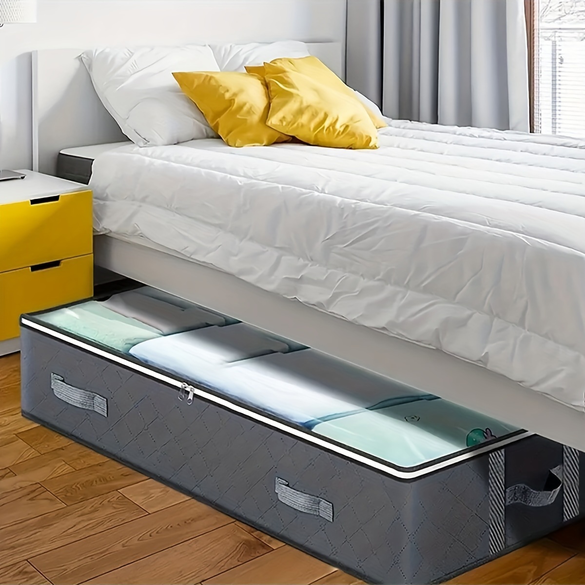 Boîte de rangement dessous de lit blanc transparent avec couvercle
