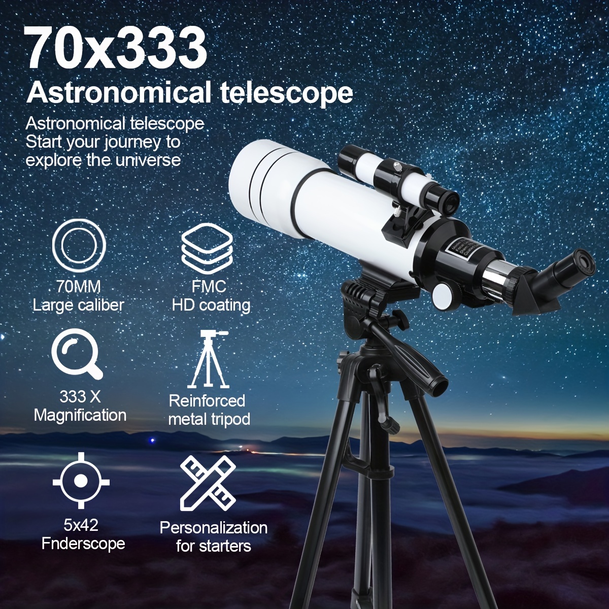 Telescopio astronómico para niños, telescopio profesional de paisaje  astronómico 90X con trípode, 2 oculares de aumento, lente de barlow 1.5x