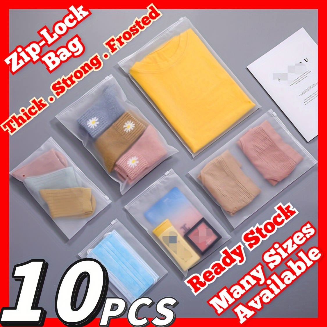 20 Pcs Frosted Resealable Bag Plastic Zip-lock Seal Clothes Bags Travel  Space Saver Storage Waterproof Luggage Organiser Pouch For Clothes Garment  Sch