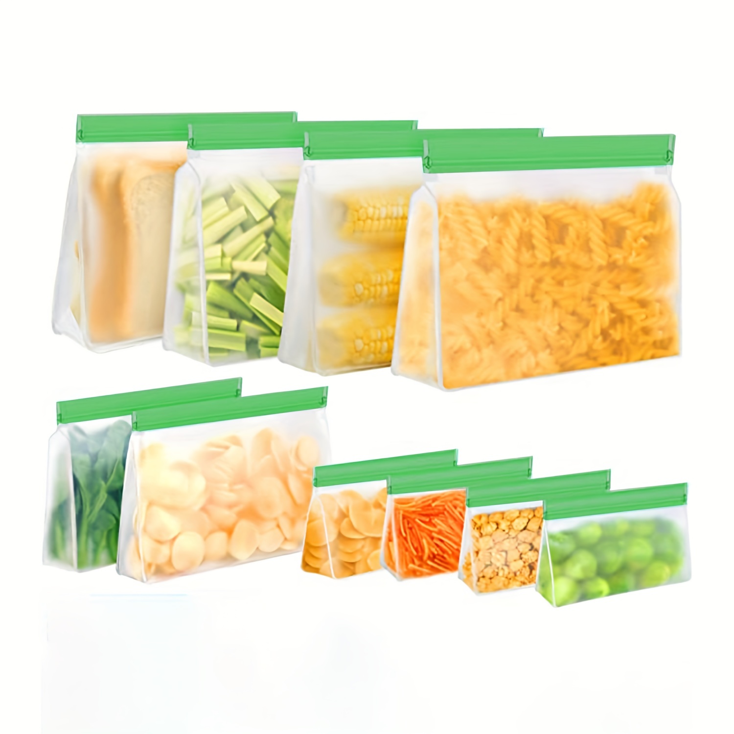 Dropship Green Reusable Food Storage Bags Stand Up - 12 Pack Leakproof Freezer  Bags - 4 Washable Gallon Bags + 4 Reusable Sandwich Bags + 4 Reusable Snack  Bags - Lunch Bags
