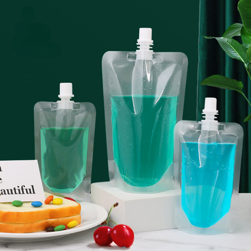 10pcs Travel Drink Spout Pouches Transparent Plastic Bags Sealed Juice  Storage Bag Beverage Summer Ice Cold