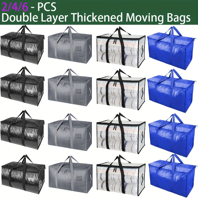 4x Moving Bags Heavy Duty Container Plastic Totes Zippered Storage