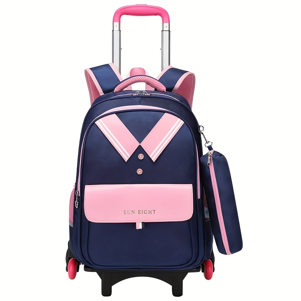 Mochila con ruedas de color sólido para niñas con ruedas, mochila escolar,  escuela primaria, carrito para estudiantes, mochila de viaje al aire libre