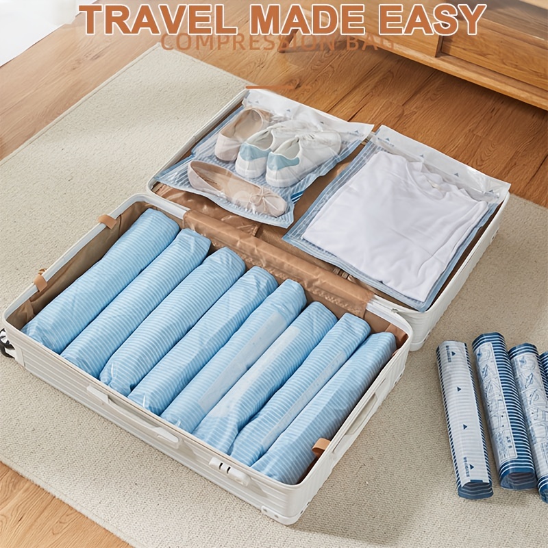 Space-saving Travel Compression Bags - No Vacuum Or Pump Needed - Perfect  For Packing Essentials - Blue - Temu