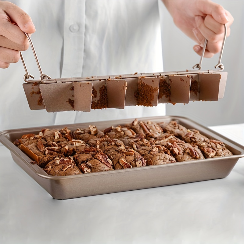 Brownie Pan, Non Stick Edge Brownie Pans with Grips Slice, Bakeware Cutter Tray Molds Square Cake Fudge Pan with Built-in Slicer Lid for All Oven