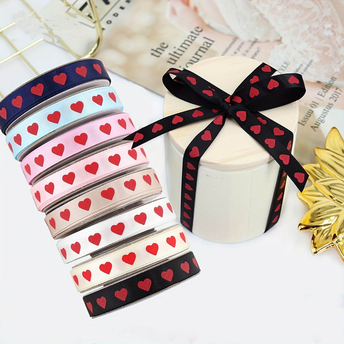 6 Rolls Valentine's Day Christmas Satin Ribbon for Gift Wrapping Craft  Christmas Fabric Gift Ribbon Hanging Ribbon for Wedding Favor Christmas  Party