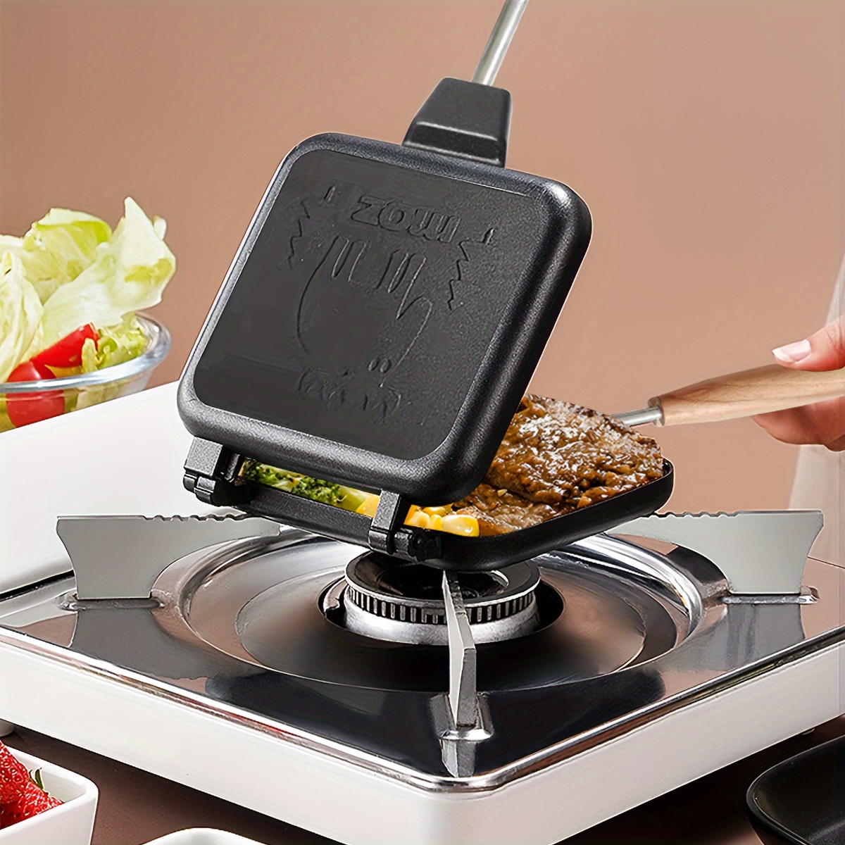 Double-Sided Frying Pan, Double-Sided Grill Pan,Non-Stick Frying Pan, Waffle Maker for Cake Toast Sandwich, Snack Griddle Pan for Breakfast