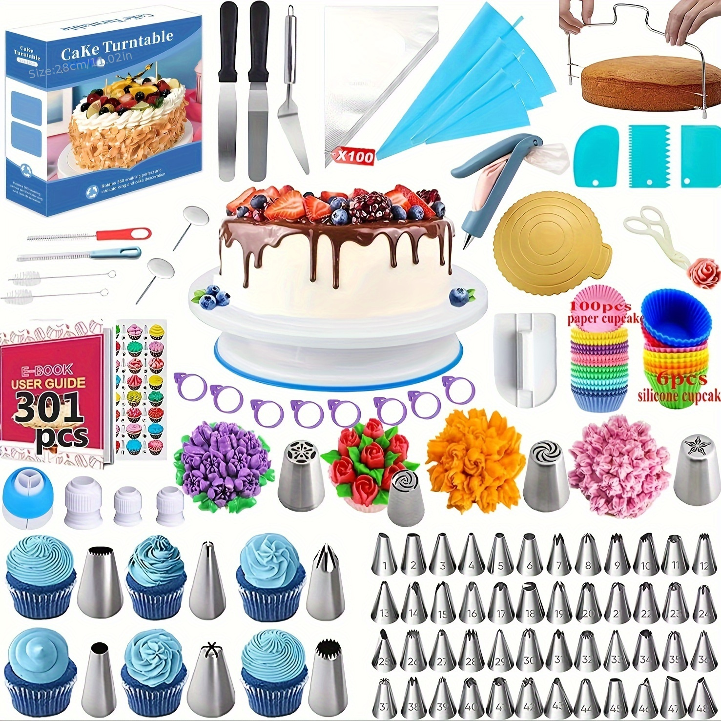 106 Pcs Cake Decorating Kit, Cake Decorating Supplies Tools for Beginners,Kids and Cake lovers, Brithday Cake Cookies Pastry Tools, with Cake