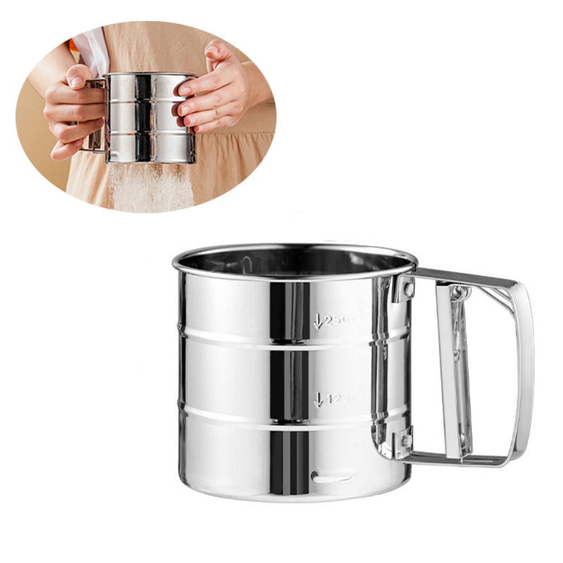 Natizo Stainless Steel 3-Cup Flour Sifter - Lid and Bottom Cover