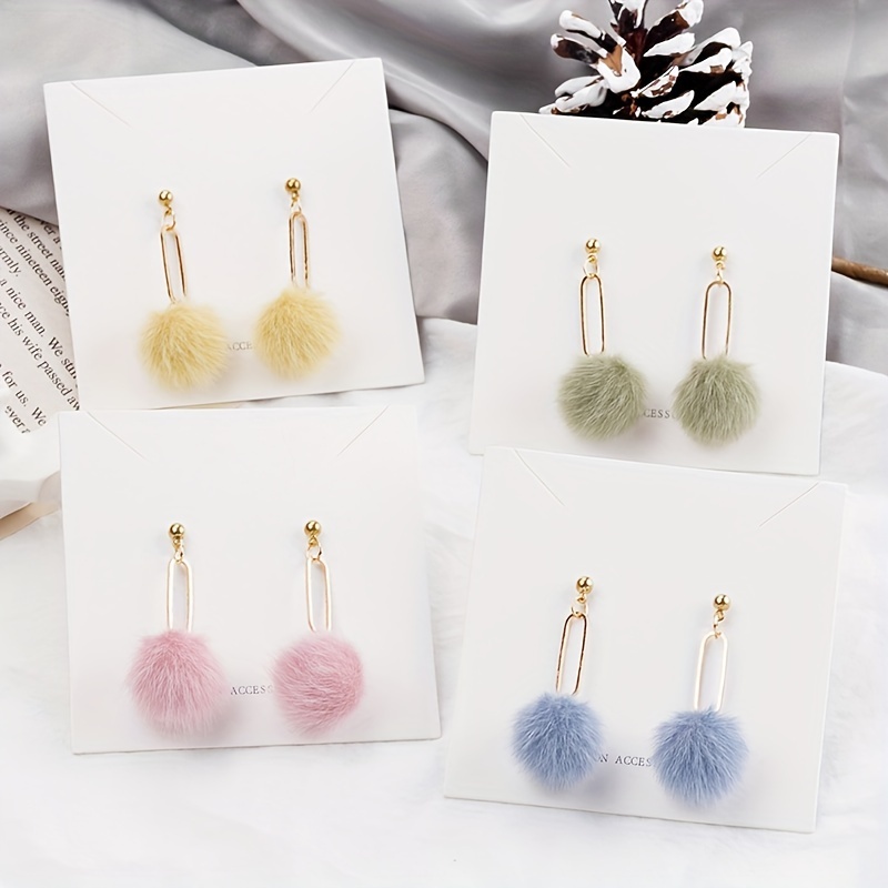 Korean New Fashion Mink Fluffy Pom pom Hairball Imitation Pearl Long Dangle  Earrings For Women Trendy