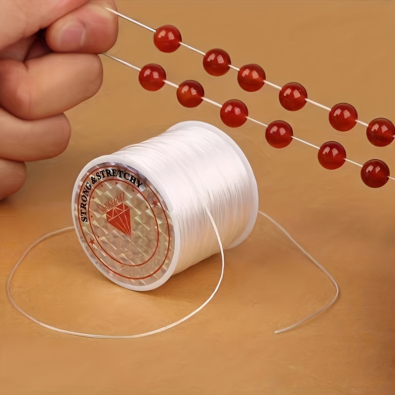 Cuerda elástica para hacer pulseras, 2 rollos de 0.031 in, cuerda elástica  de colores para pulseras, collares, cuentas y fabricación de joyas (marrón