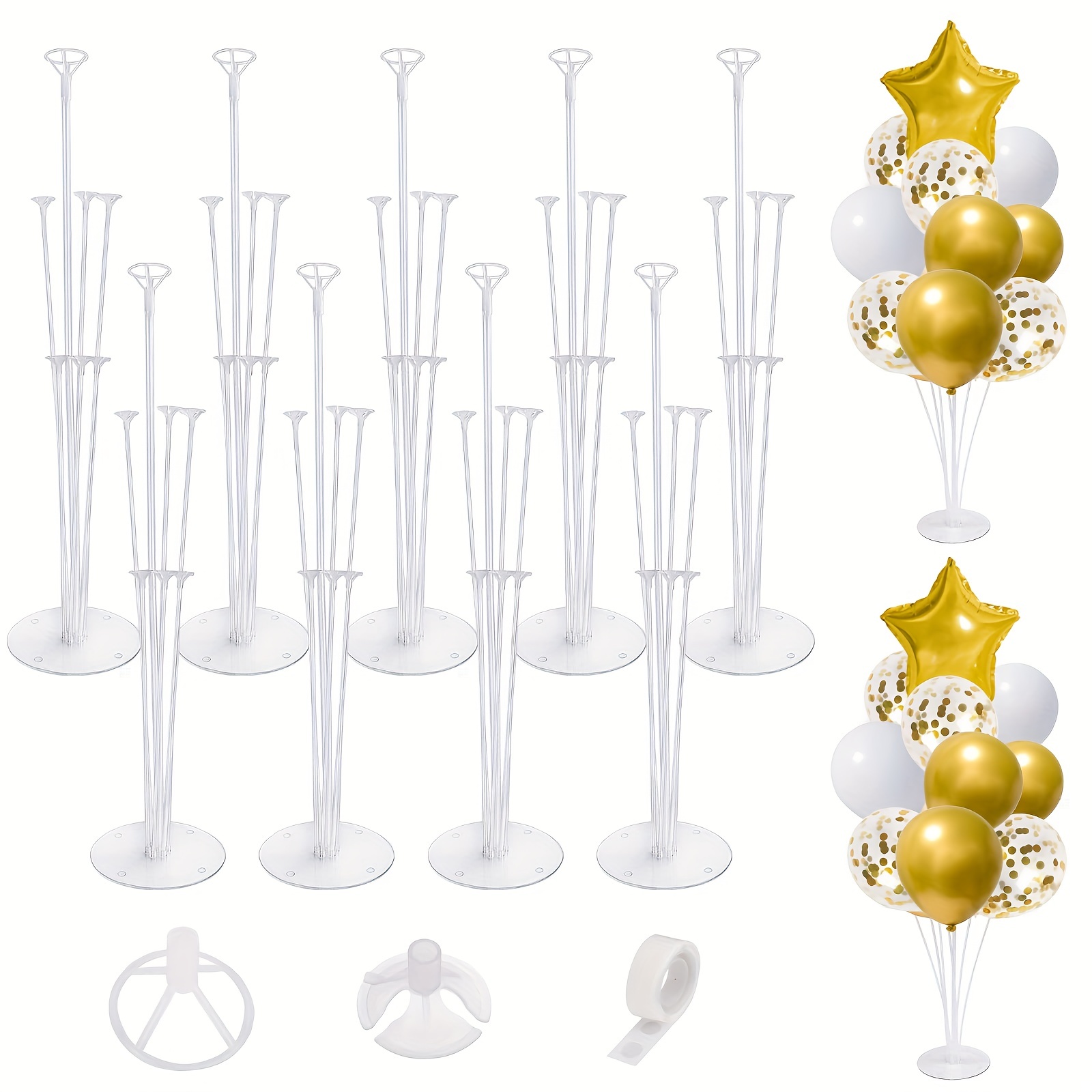 Juego de 2 soportes de columna de globos dorados de Navidad con cadena de  luces LED, 40 globos, soportes para globos, centros de mesa, soporte de