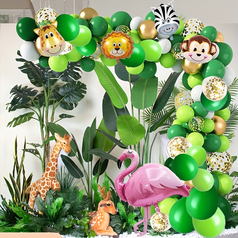 Ensemble De 12 Ballons D'animaux De La Jungle + 1 Ruban Vert