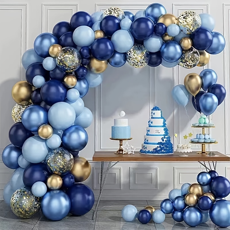 PartyWoo Navy Blue Gold Balloons, 40 Pcs Latex Balloons, Navy Blue Balloons, Gold Confetti Balloons and Metallic Gold Balloons, Party Balloons for