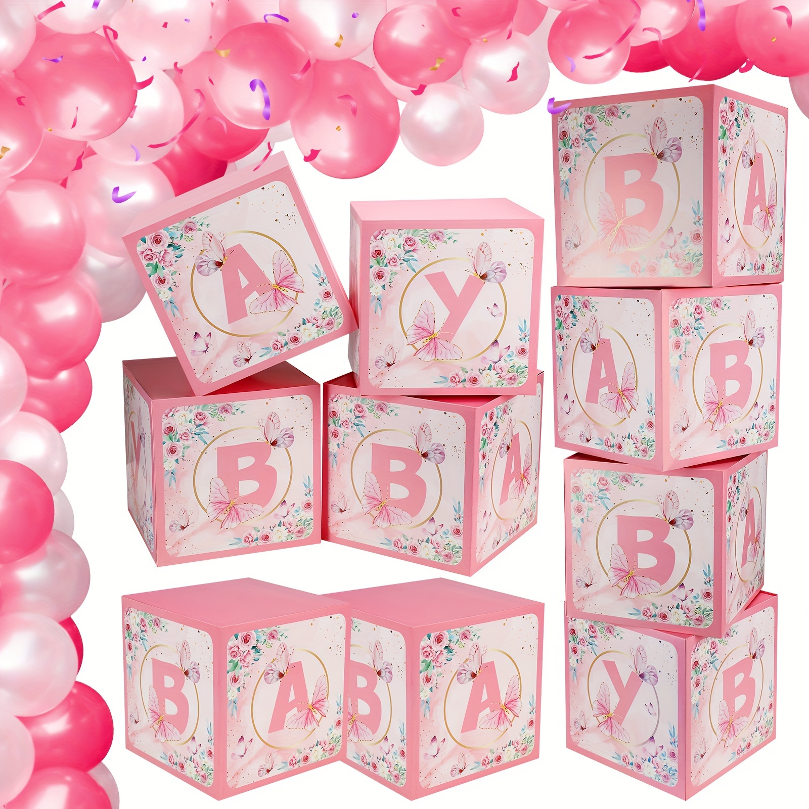 Cajas de bebé con letras y globos, 4 cajas de globos transparentes con 27  letras y 40 globos, decoraciones de baby shower, bloques de bebé para