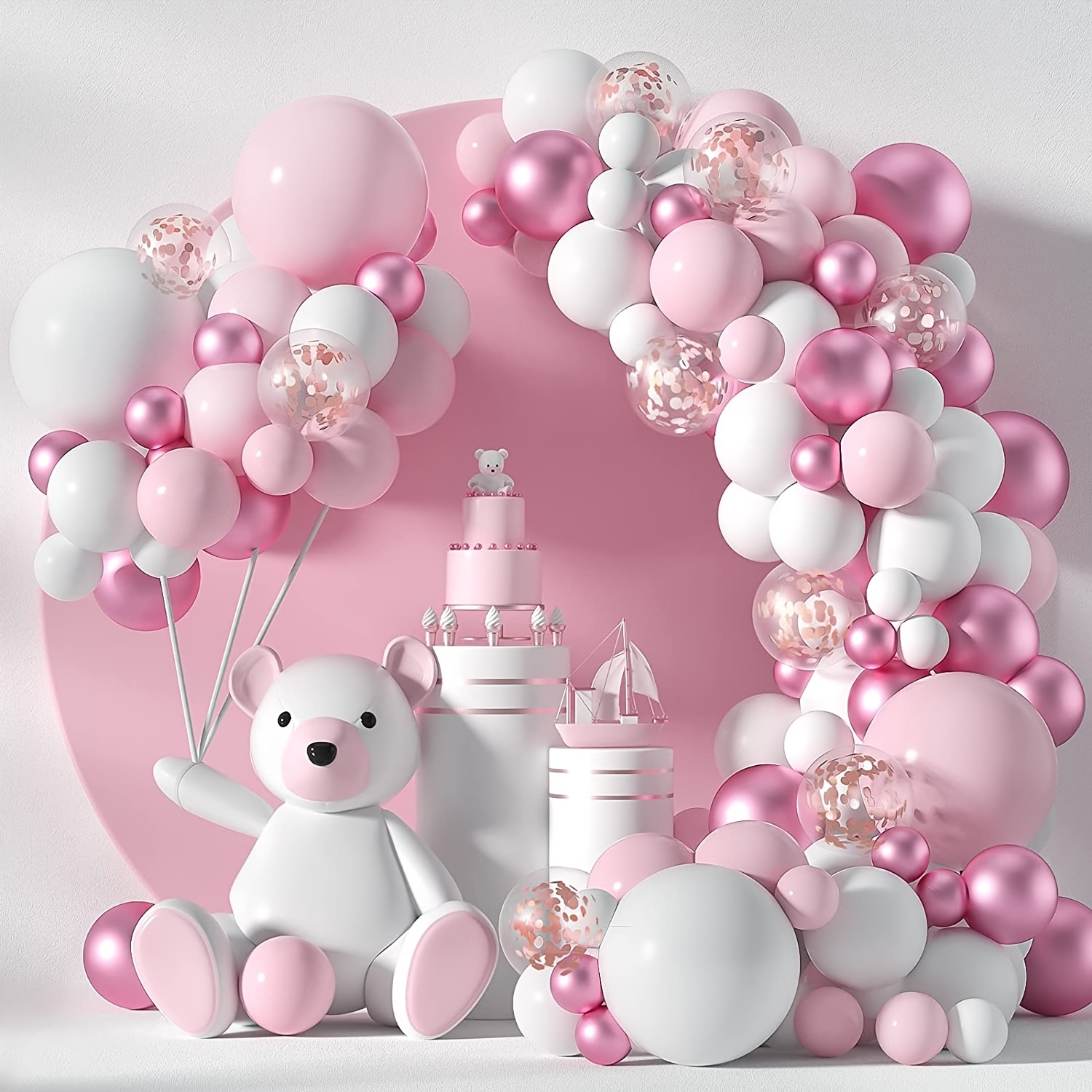  Decoraciones de baby shower para niña, kit de decoración de  fiesta de bebé rosa de 56 piezas con guirnalda de globos, pancarta de fondo  y mantel para cumpleaños, baby shower, boda