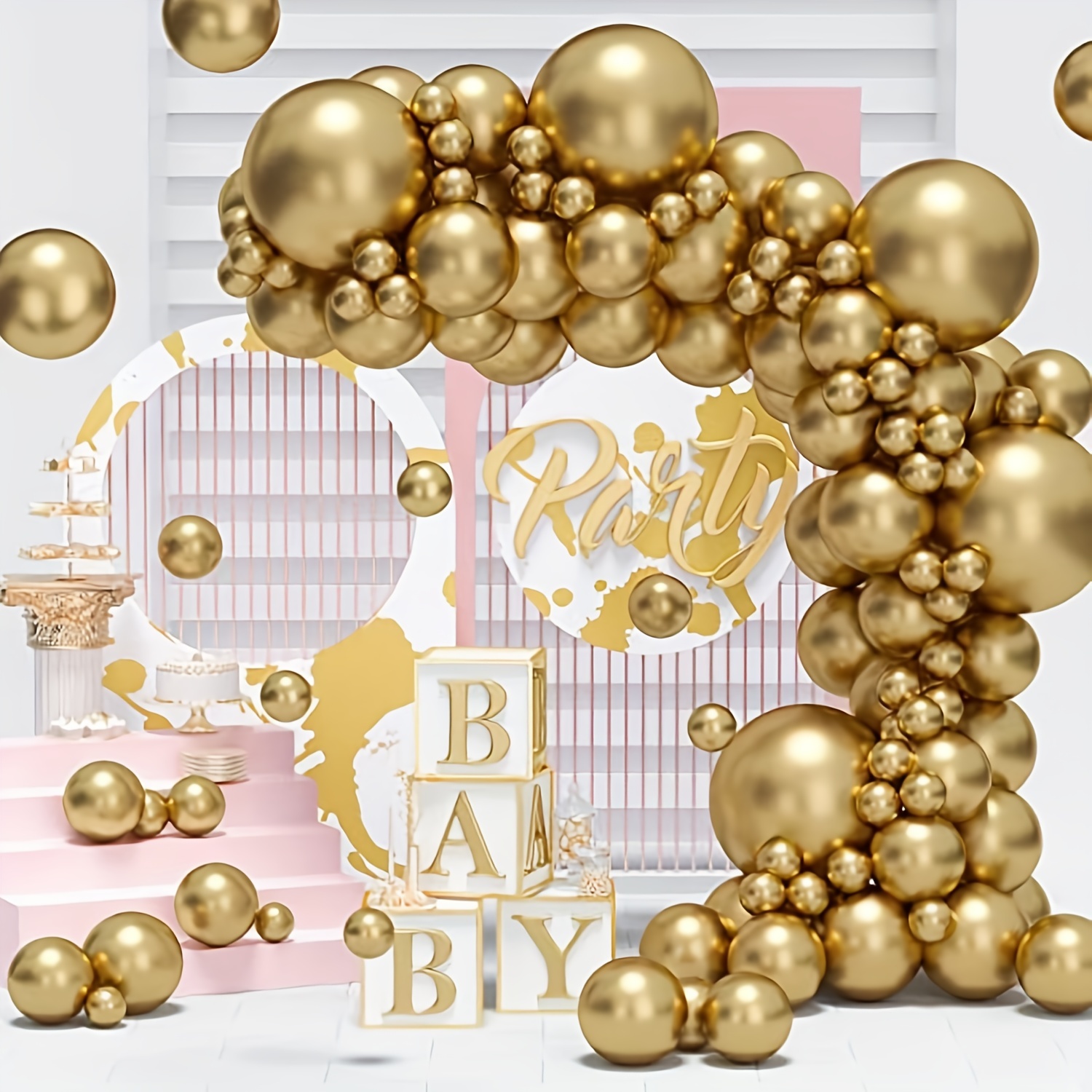 2024 Platinum Balloon Wreath Kit With Gold Wire Curtains Platinum Balloons  White And Gold Wedding Birthday Party