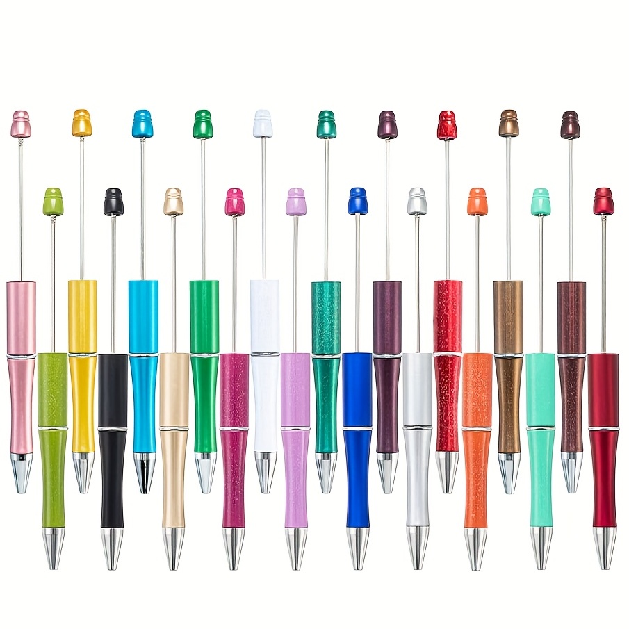 Crtiin 50 Pieces Plastic Beadable Pen Bulk Bead Ballpoint Pen Shaft Black Ink Beaded Pens with 50 Refills for DIY Making Gift Kids Students Office