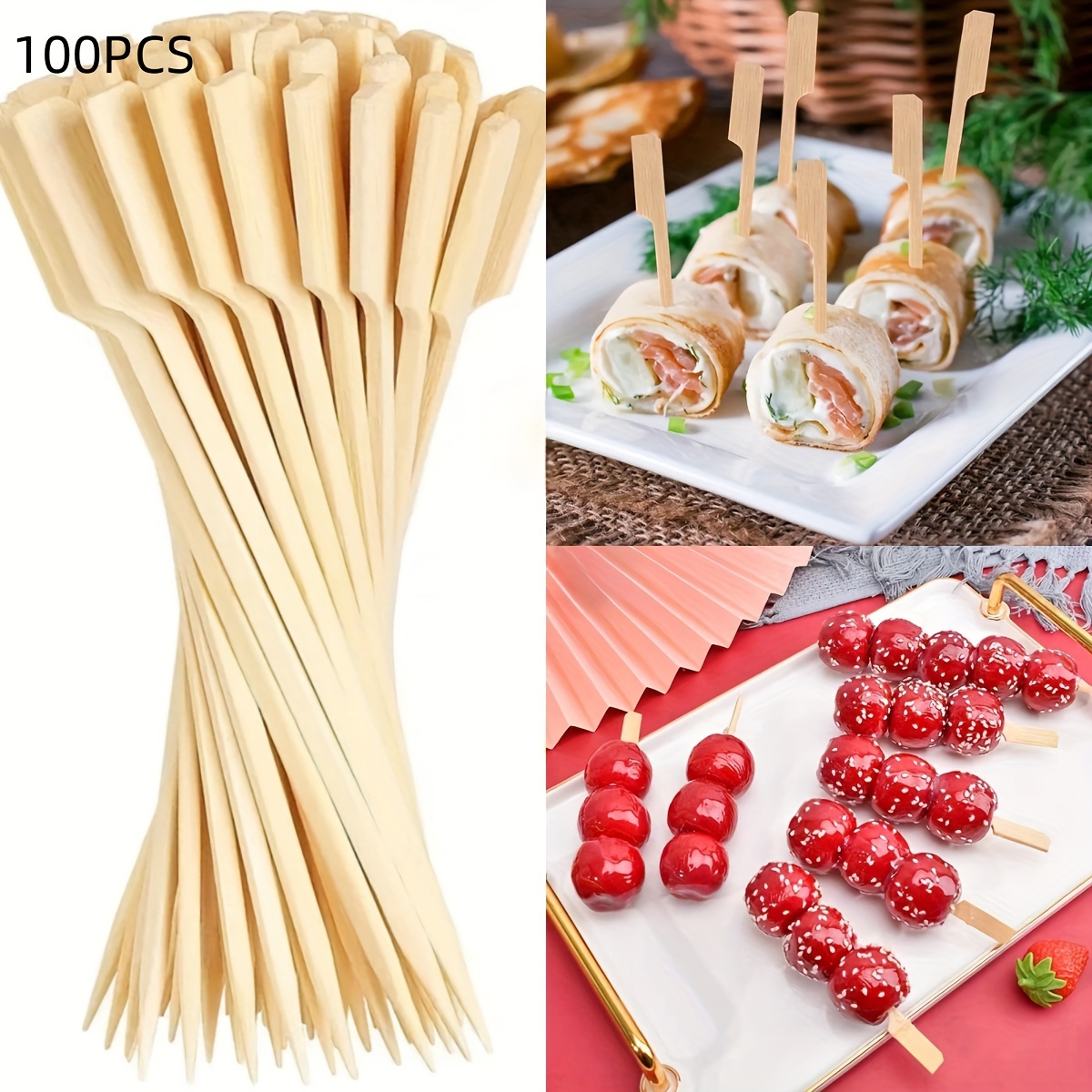 Bamboo Skewers, 12 Inch Wooden Skewer for Appetizers, Fruit, Kebabs,  Grilling Barbecue, Mini Burger, Sausage, Cocktail Picks for Drinks, Long