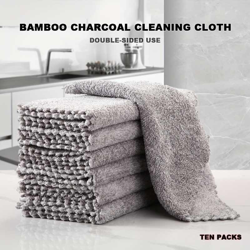 Bamboo Charcoal Fiber Dish Cloth for Kitchen Highly Absorbent Cleaning Cloth  Fast Drying Tea Towels Non Stick Oil Bamboo Rags - AliExpress