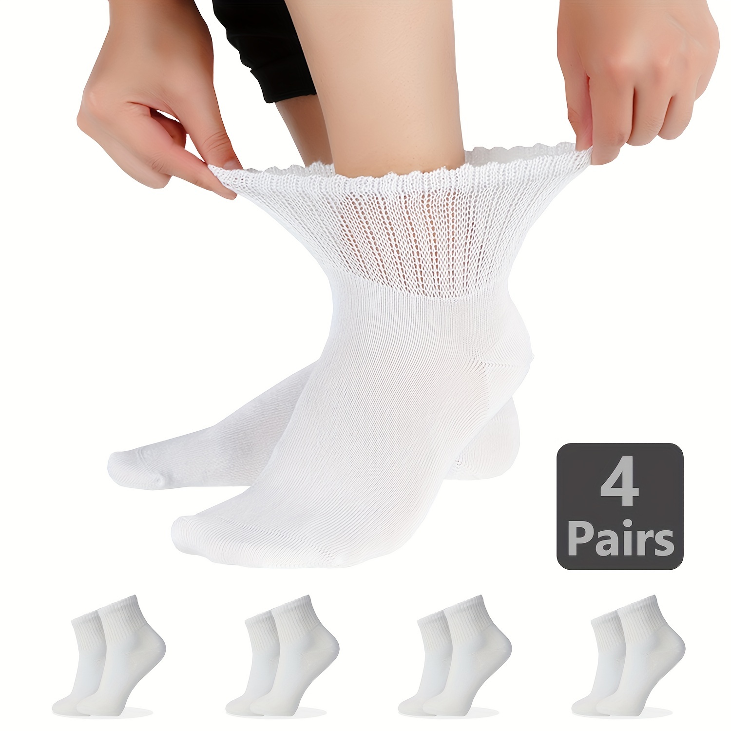 Calcetines tobilleros de algodón para diabéticos para pies hinchados, 3  pares