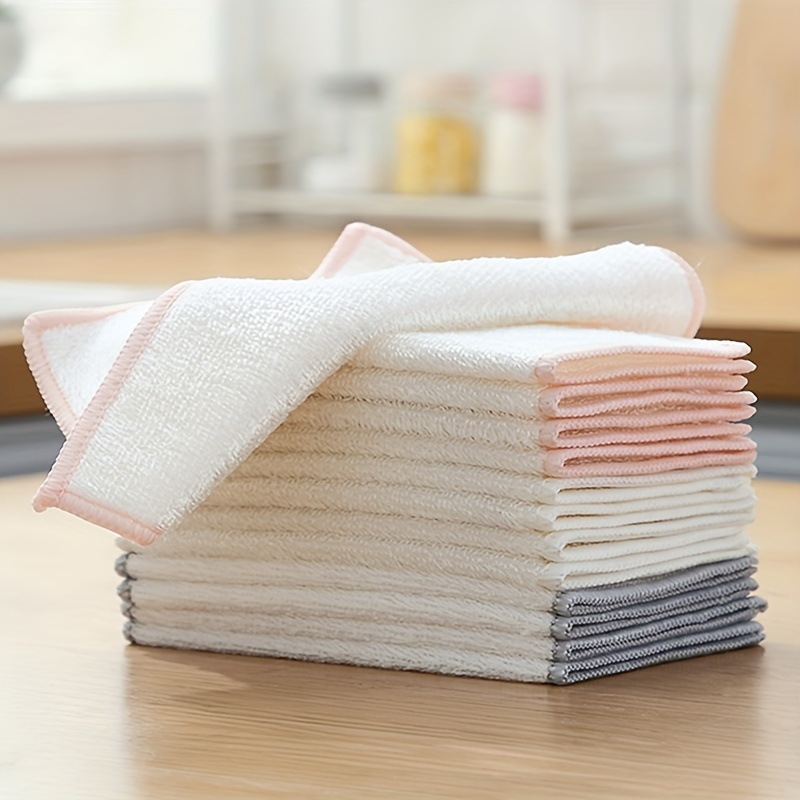 5/10PCS Thickened Cleaning Cloth Natural Bamboo Fiber Scouring Pad White  Dish Towel Pad Bathroom Rags Dishcloth For Kitchen