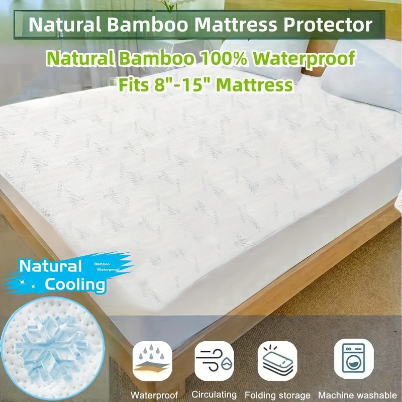 Bamboo Mattress Protector with Zipper - 100% Waterproof Queen Size Cooling Mattress Cover - Ultra Soft Jacquard Fabric Breathable Noiseless Mattress