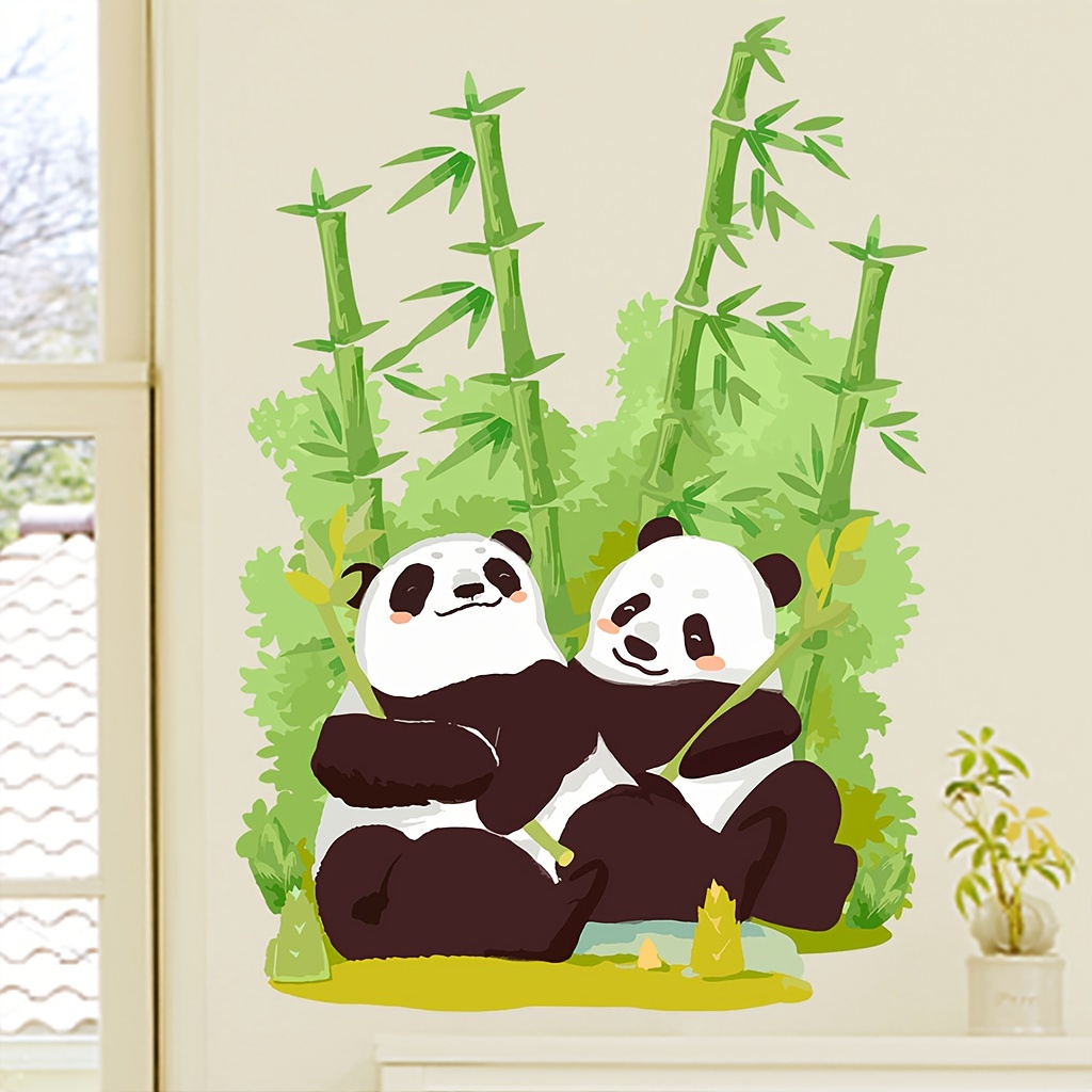 Impressões de arte de parede em tela, desenho fofo de panda comendo bambu  para decoração de parede, imagens em tela com moldura de madeira para  decoração de quarto de casa, 71 x