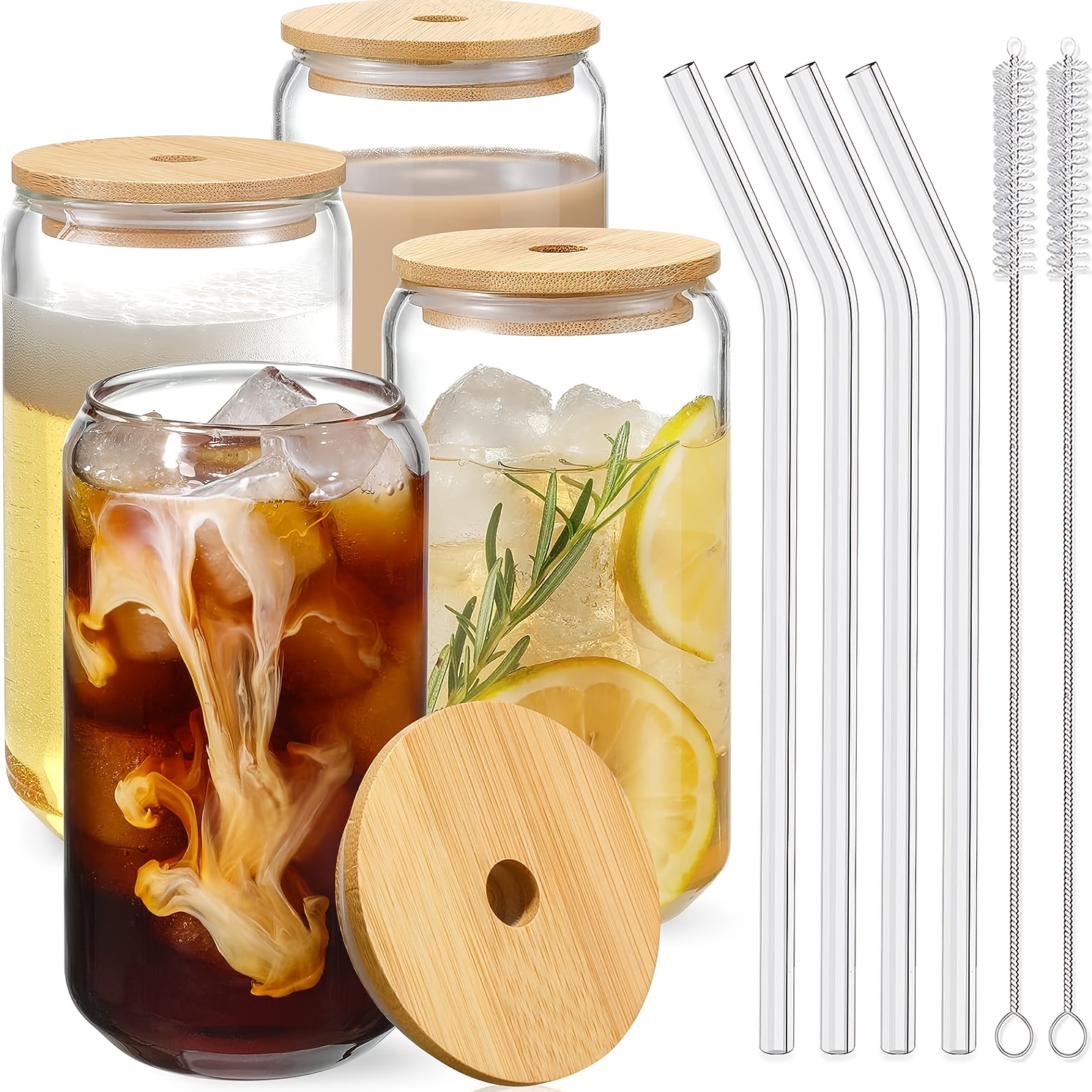  N/A.1 4 Pack Frosted Sublimation Beer Can Glass Blanks Cups  with Bamboo Lids and Straws-16oz Tumblers : Home & Kitchen