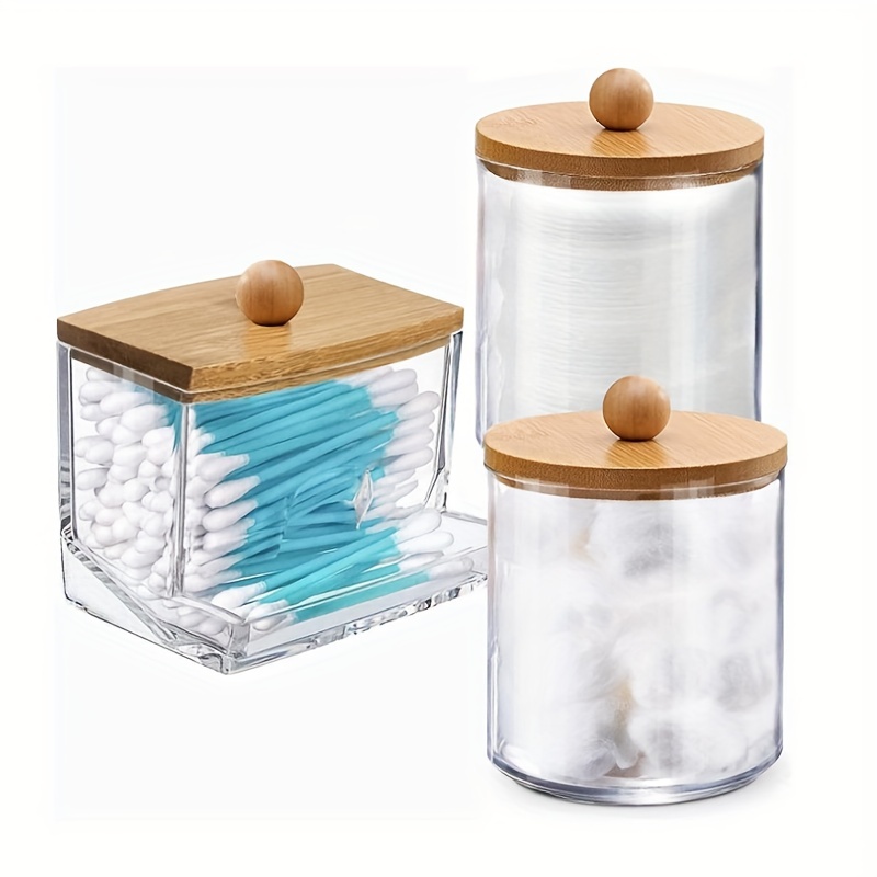 Clear Acrylic 3 Compartment Box BAMBOO Wood Lid STORAGE Container Bath  ORGANIZER