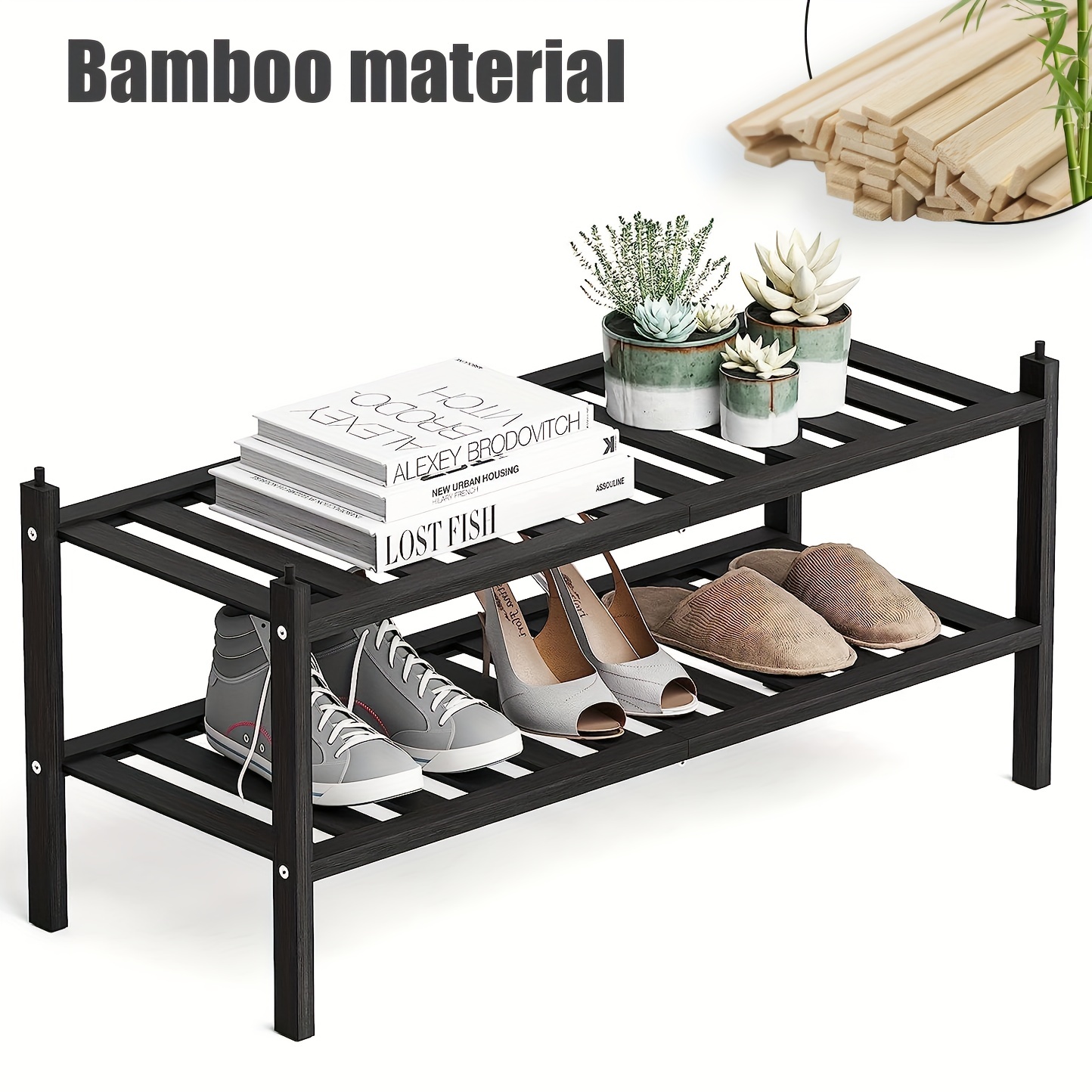 Foldable Double layer Bamboo Shoe Rack For Indoor And - Temu