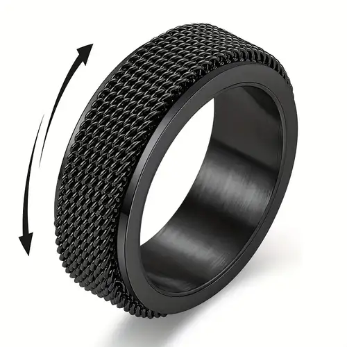 Steel ring, black colour, grooved edges, chain in the middle