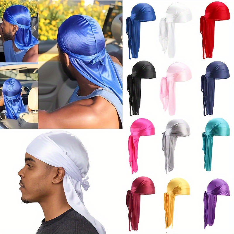 Premium Silky Durag Satin Wave Cap Men's Doo Rag Hat Bonnet Head Wrap US  SELLER