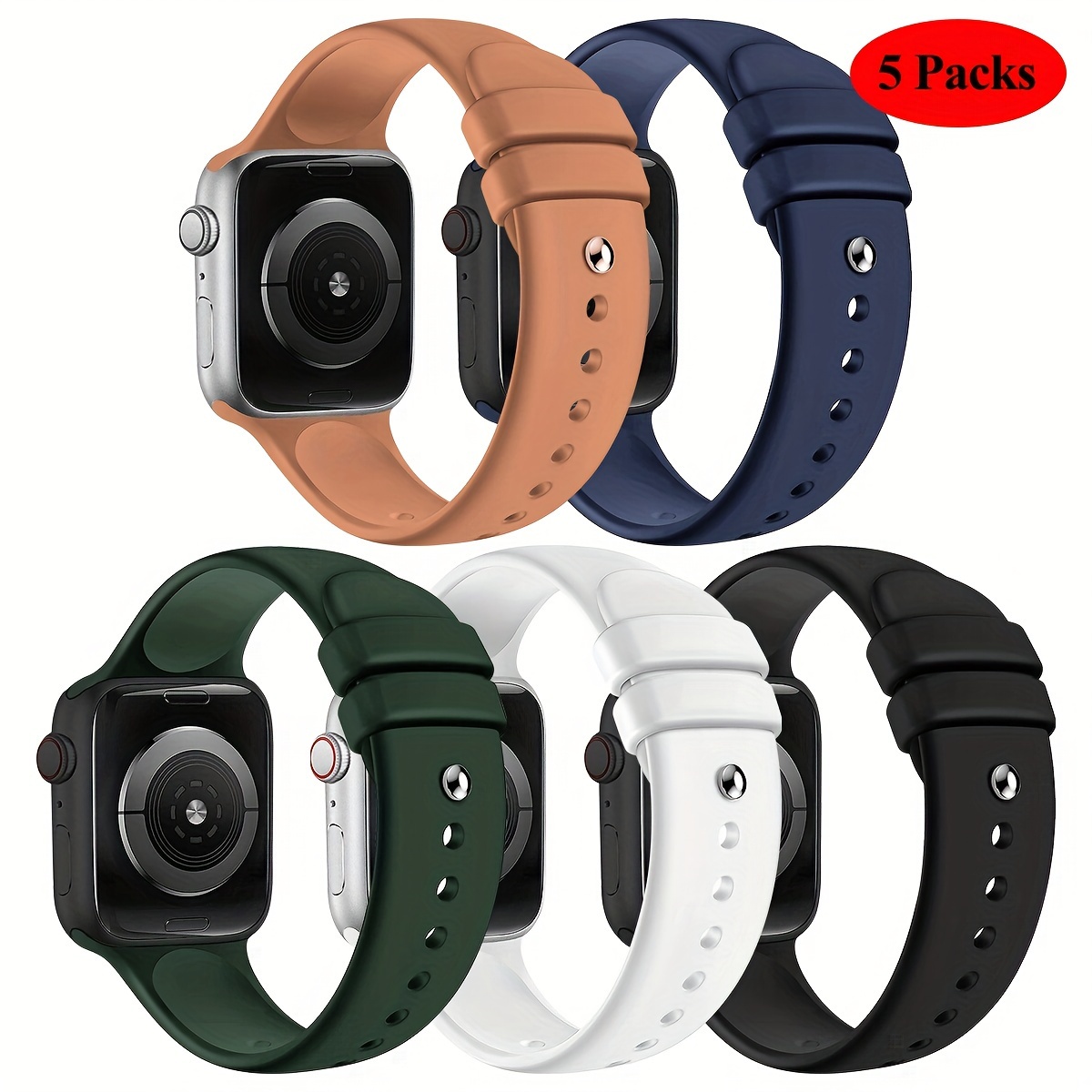 TransJoy 6 Pack Weave Silicone Band Compatible with Apple Watch Band 38mm 40mm 41mm 42mm 44mm 45mm 49mm Women Men, Soft Breathable Strap for iWatch