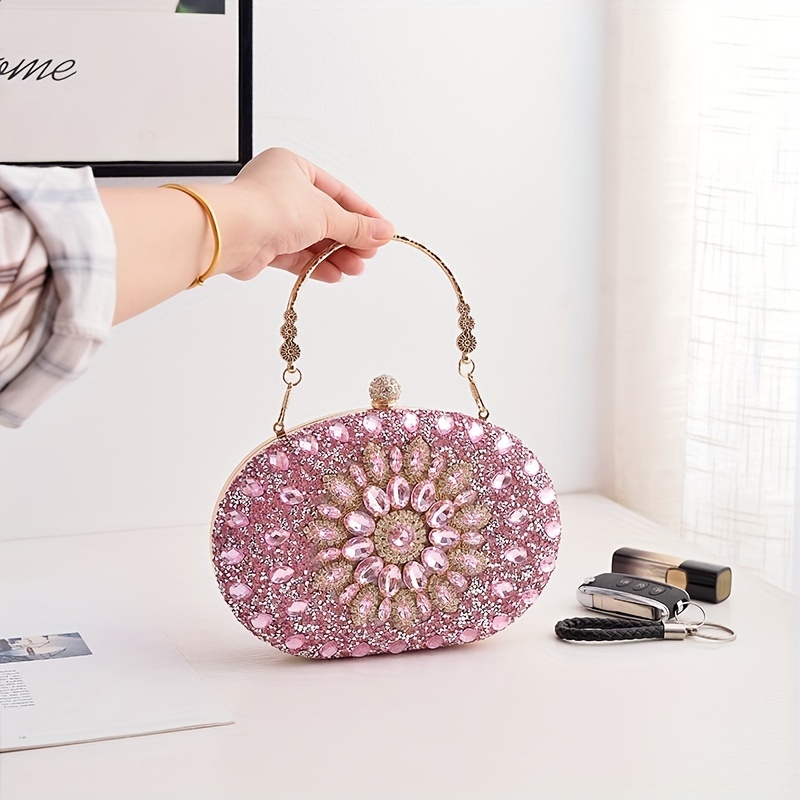 Rhinestone Crystal Alloy Portable Foldable Handbag Purse - Temu