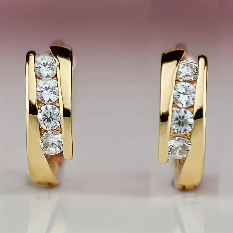 Exquisite Double Row Inlay Zircon Hoop Earrings For Women Wedding Party  Stylish Earrings Elegant Style