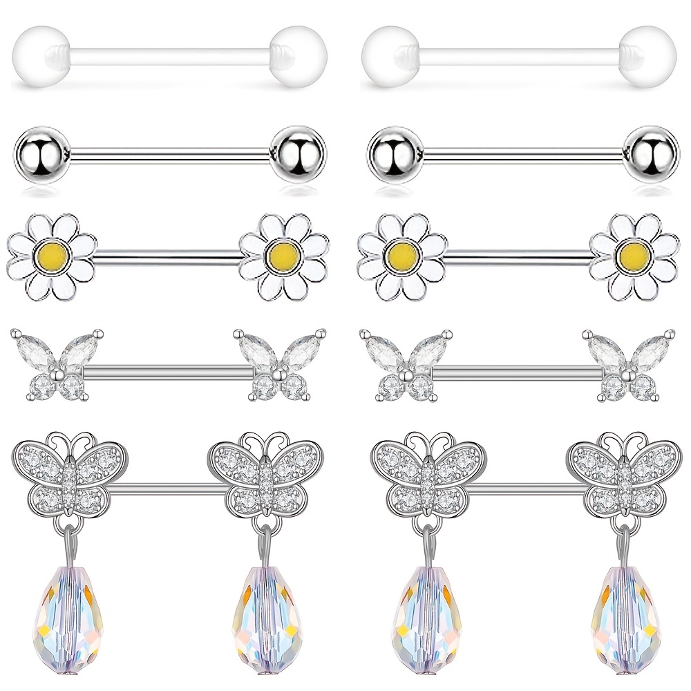 1 Pair 14G Butterfly Nipple Ring Piercing Body Piercing Jewelry Bar Barbell