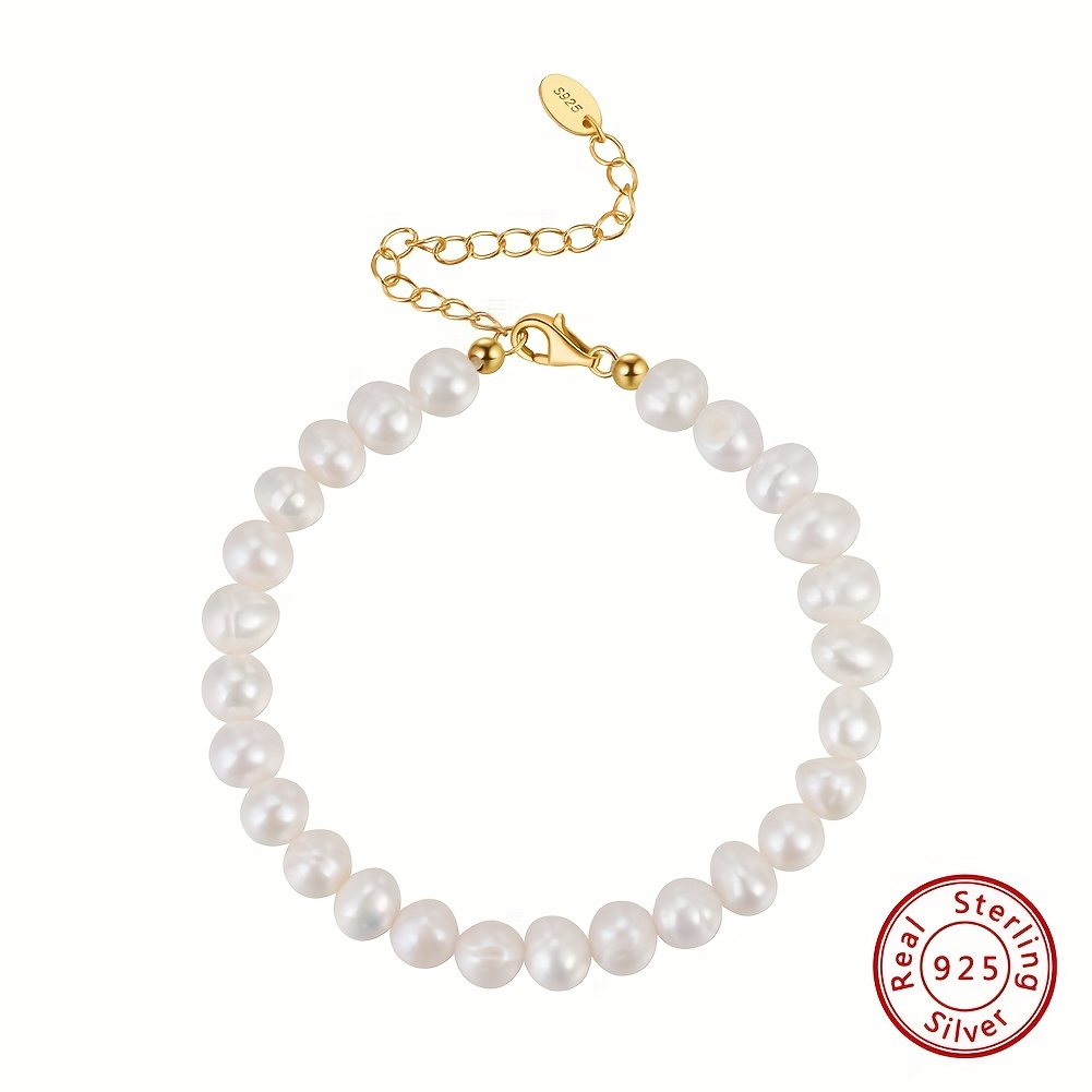 925 Sterling Silver Freshwater Pearl Bracelet 14K Gold Plated Baroque Style  Bracelet Party Favors