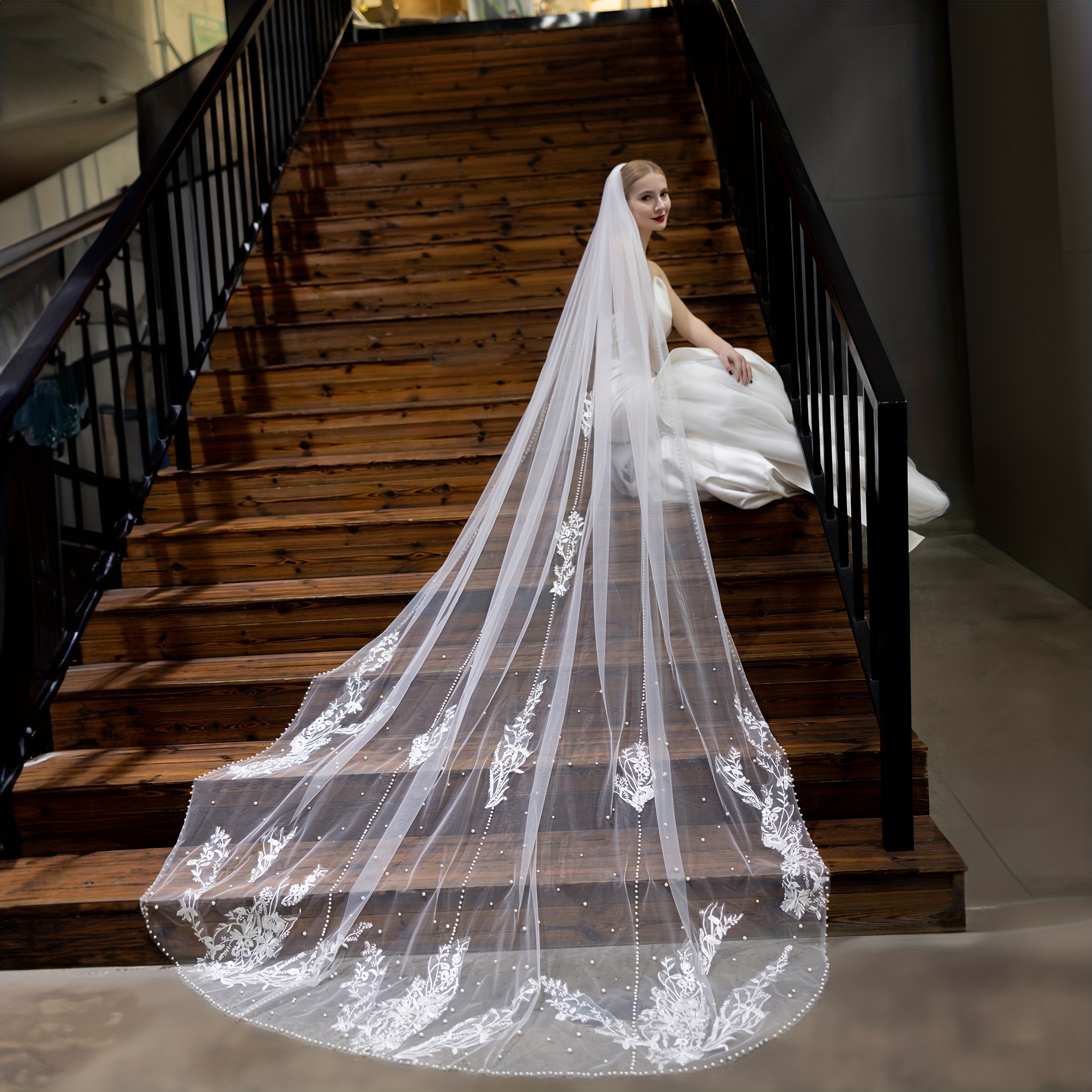 Lace Bridal Wedding Veil Double Layer With Hair Comb Bridal - Temu