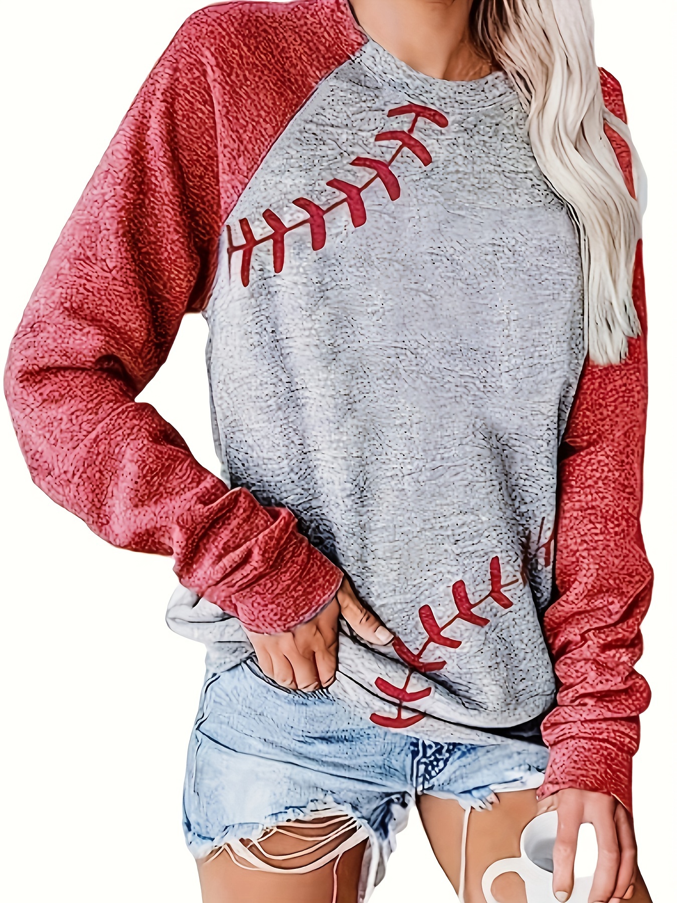 T shirt baseball femme rouge sale